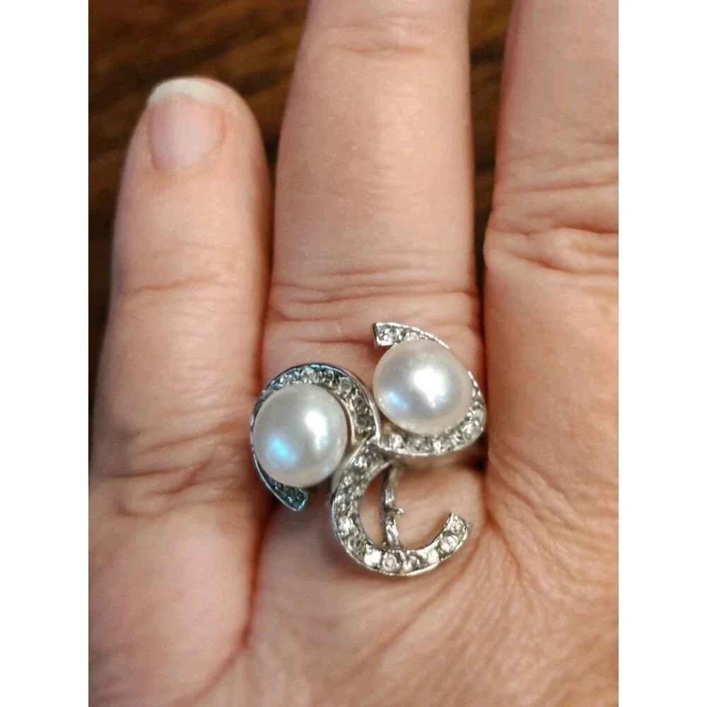 VTG Genuine Triple Pearl 925 Sterling Silver Ladies Ring Size 6 Missing 1 Pearl